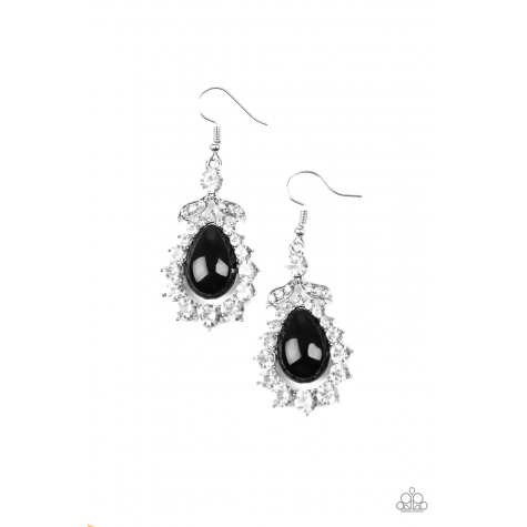 AWARD WINNING SHIMMER - Black Teardrop Pearl Rhinestone Silver Earrings